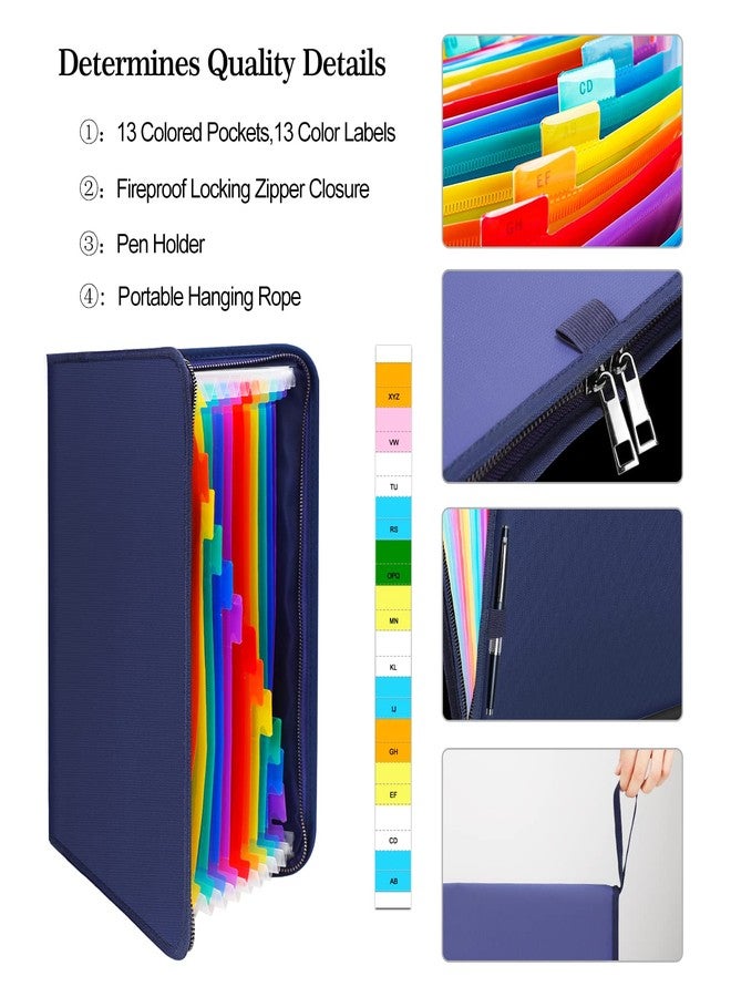 ENGPOW 13 Pocket Expanding File Folder,Fireproof Accordion File Folder Document Organizer with Zipper Closure,Portable Filing Organizer Safe with Colorful Tabs for A4/Letter Size Paper,Files(Blue) - Image 2